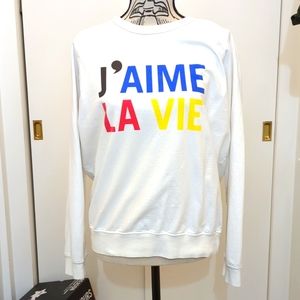 CLARE V x Anthropologie white j'aime la vie sweatshirt sz l